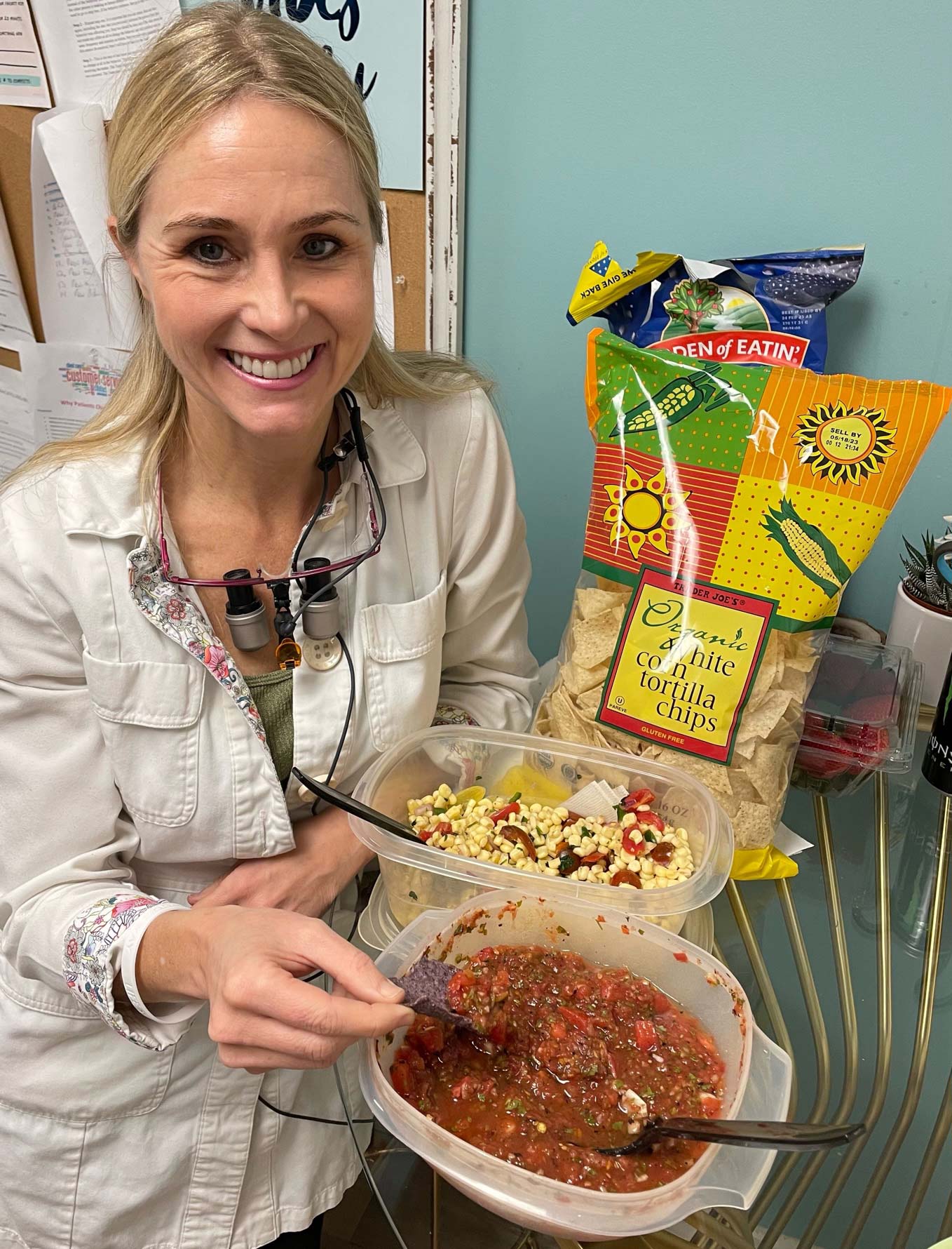 Dr. Stamm with her famous salsa